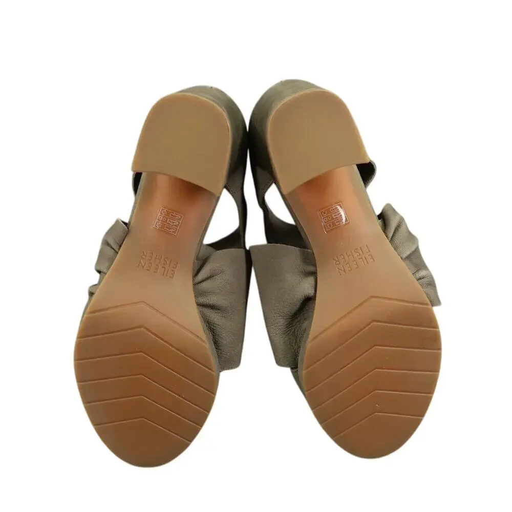 Eileen Fisher Shoes Womens 7.5 Sandal Block Heel Fashion Marla Leather Olive Zip